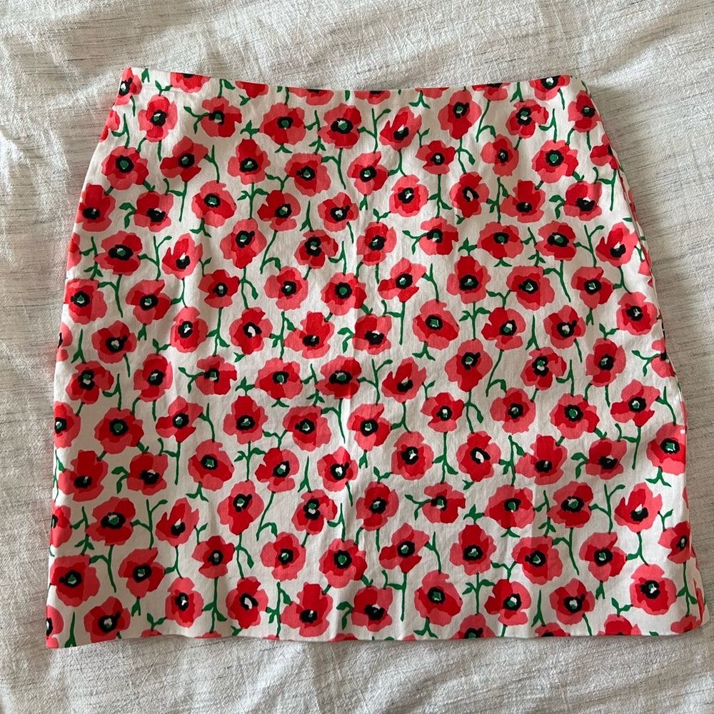 J.Crew Floral Coral Poppy Print Pencil Skirt Size 00